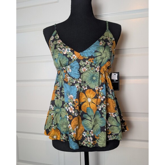 NWT Volcom Size M Cami Tank Top Floral Flowy Back Tie Boho Casual Beachy - Picture 2 of 12